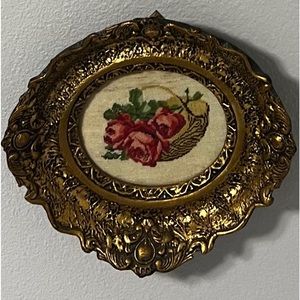 Wiehler Wall Decor needle point 3 pictures Korm mit gelbe Rosen Gobelin Handmade